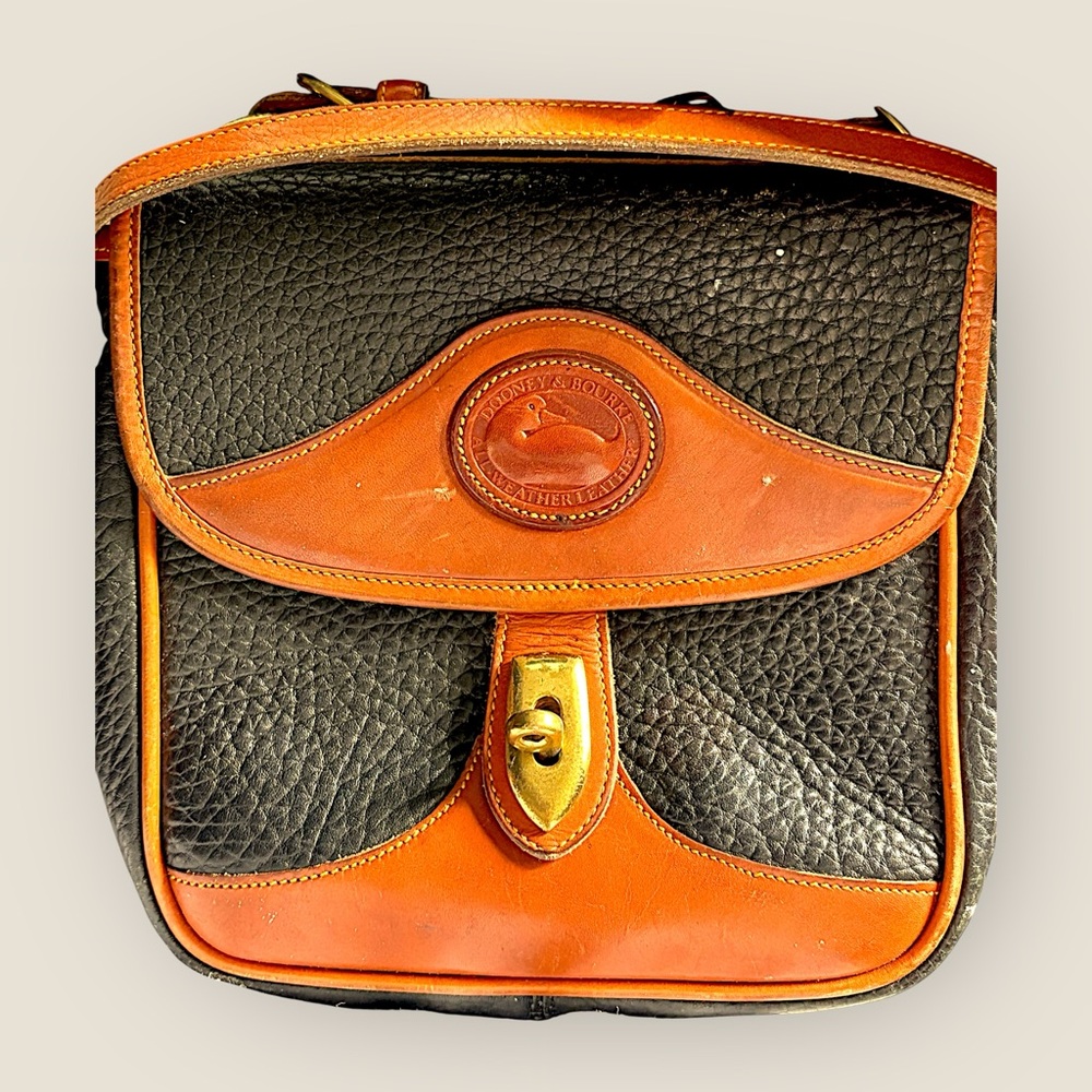 Vintage Dooney & Bourke Black and Tan Leather Crossbody Bag